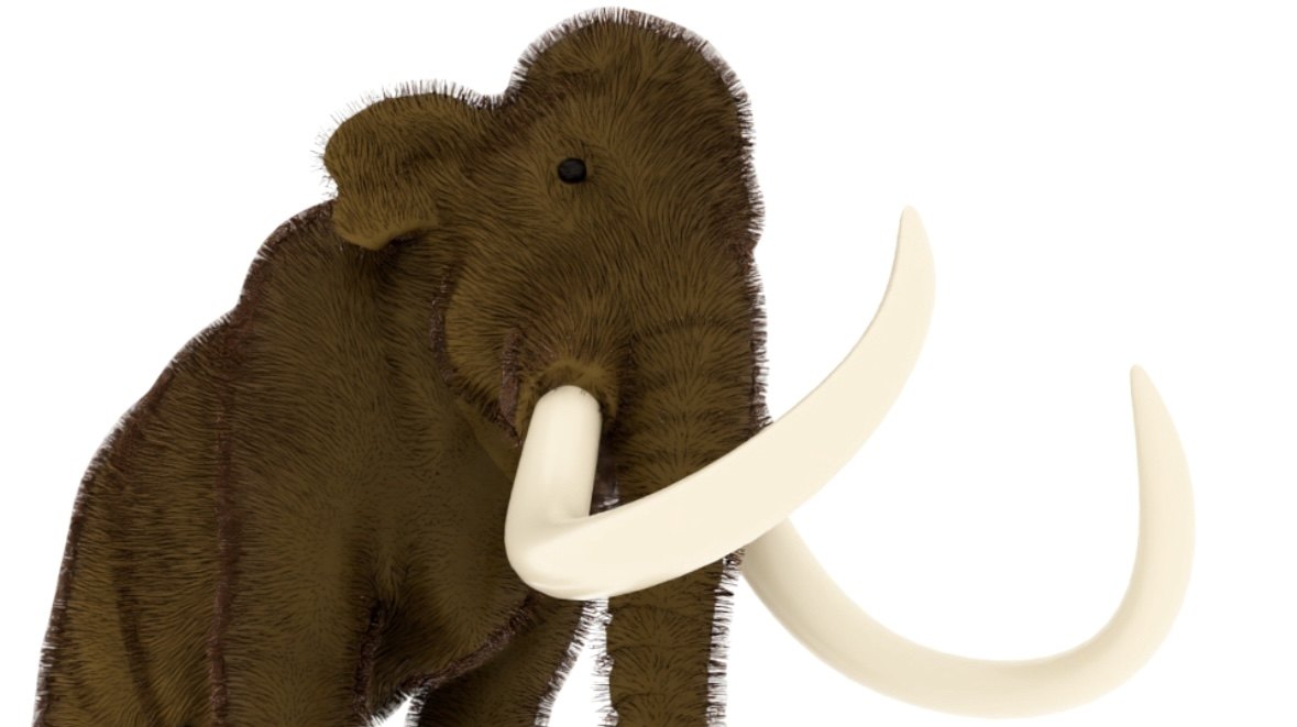 Textured 3D woolly mammoth with fur, made in Substance Painter